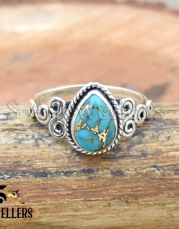 Blue Copper Turquoise Ring, 925 Sterling Silver, Handmade Ring