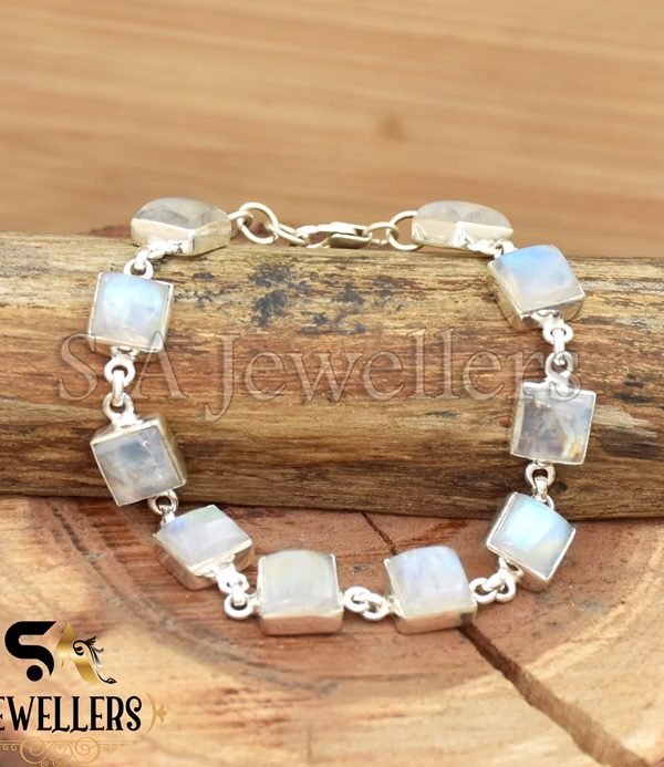 Rainbow Moonstone Bracelet, 925 Sterling Silver Braclet