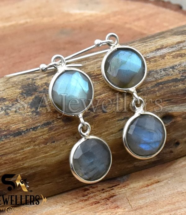 Natural Labradorite Earring, 925 Sterling Silver Earring, Bezel Earring