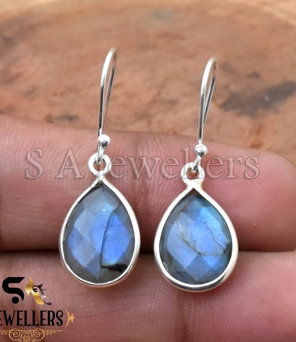 Natural Labradorite Earring, 925 Sterling Silver Earring, Hook Earring