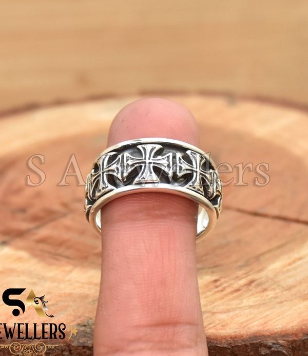 925 Sterling Silver Ring, Silver Cross Ring, Iron Cross Band Ring,