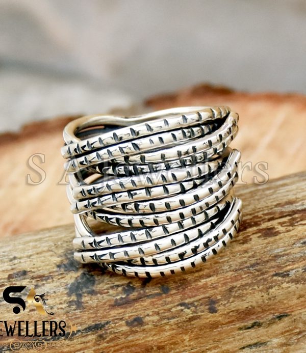 Handmade Wraparound Ring, Zigzag Notched Ring, 925 Sterling Silver Ring