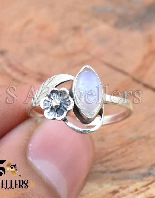 Moonstone Ring, 925 Sterling Silver, Handmade Flower Ring, Leaf Ring, Gift For Her