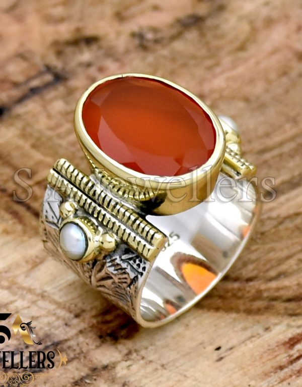 Carnelian Ring, Textured Ring, 925 Sterling Silver Ring