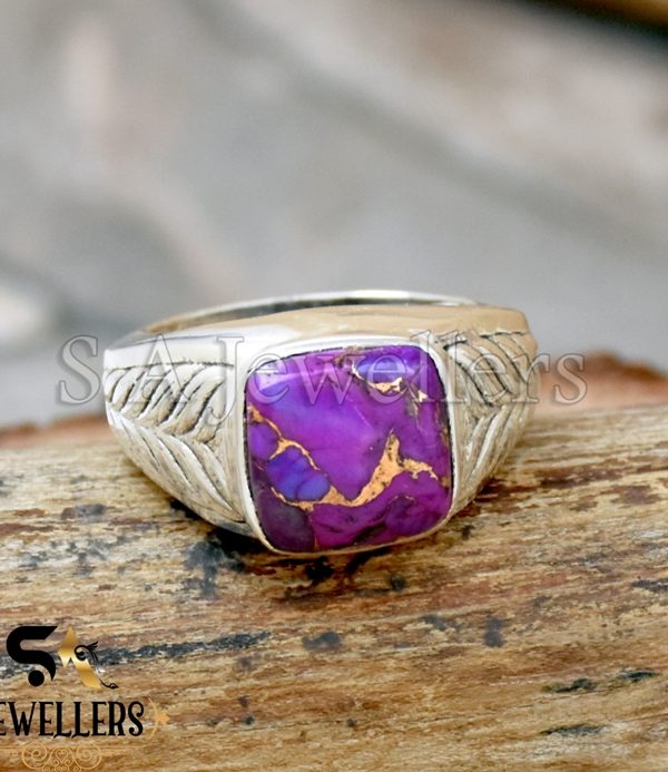 Purple Copper Turquoise Ring, Handmade Ring, 925 Sterling Silver Ring