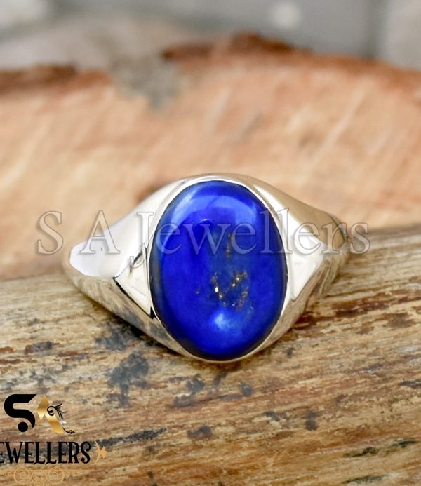 Natural Lapis Lazuli Ring, Men's Ring, 925 Sterling Silver Ring, Plain Ring