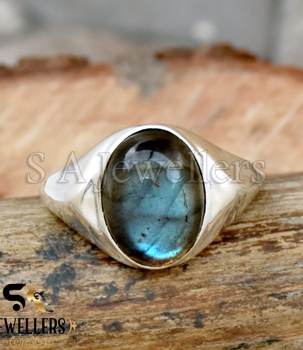 Natural Labradorite Ring, Men's Ring, 925 Sterling Silver Ring, Gift For Him