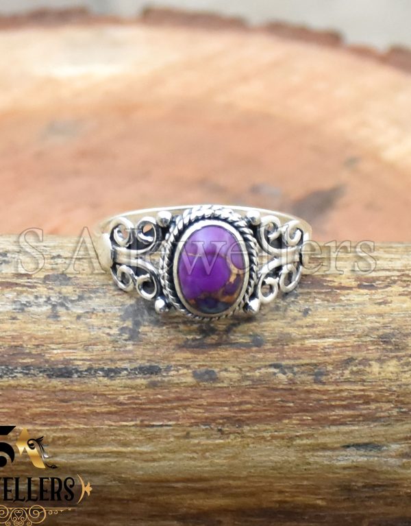 Purple Copper Turquoise Ring, 925 Sterling Silver, Handmade Ring, Gift For Her