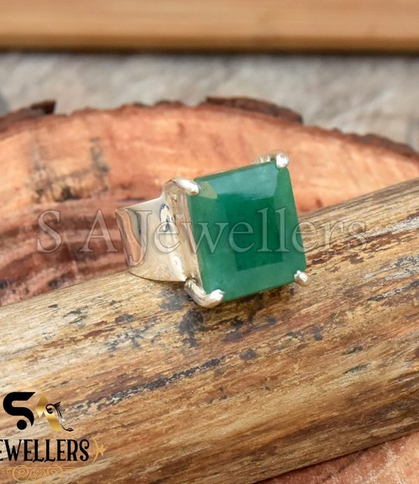 Indian Emerald Ring, 925 Sterling Silver Ring, Faceted Ring, Prong Ring