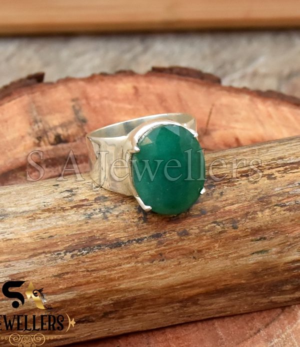 Indian Emerald Faceted Ring, 925 Sterling Silver Ring, Prong Ring