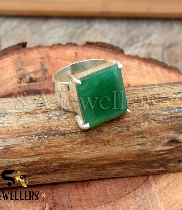 Indian Emerald Faceted Ring, 925 Sterling Silver Ring, Square Ring, Prong Ring