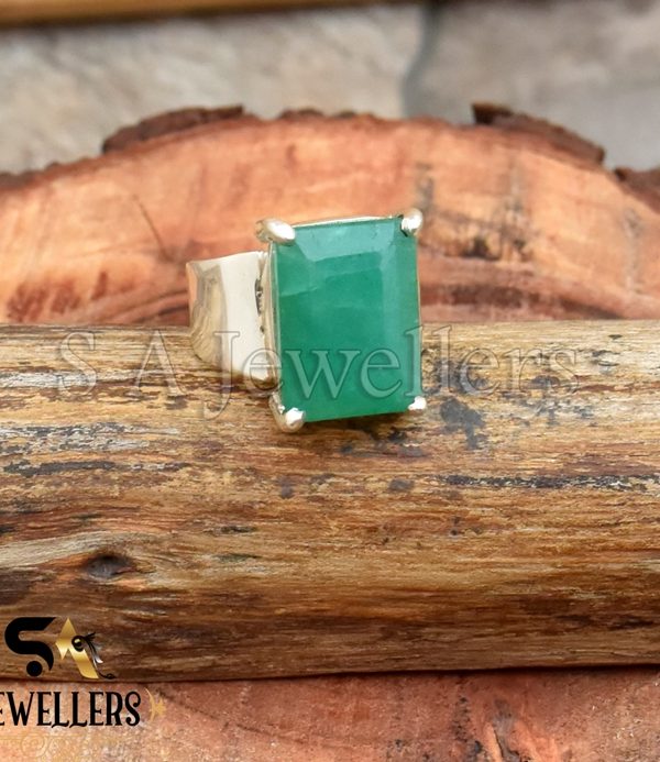 Indian Emerald Ring, 925 Sterling Silver Ring, Faceted Prong Ring, Gift For Her