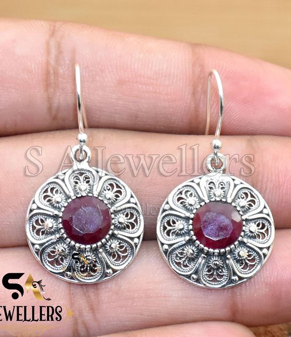 Ruby Earrings, 925 Sterling Silver Earrings, Dangle & Drop Earrings,