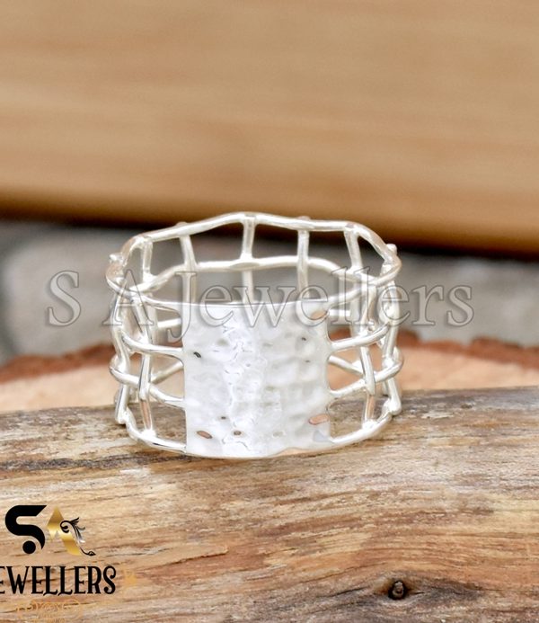 925 Sterling Silver Ring, Net Ring, Wide Band Ring, Silver Handmade Ring