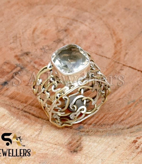 Green Amethyst Ring, 925 Sterling Silver, Handmade Silver Ring, Two Tone Ring