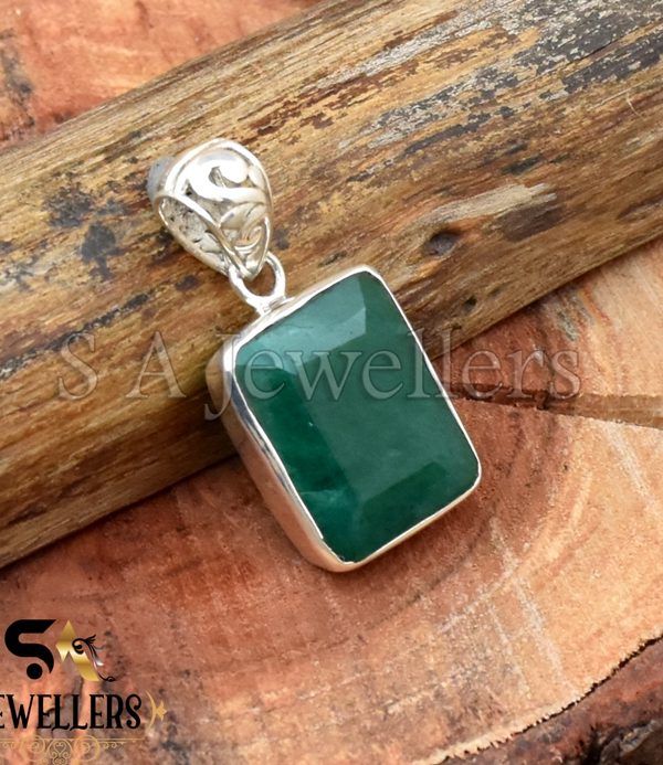 Indian Emerald Pendant, 925 Sterling Silver Ring, Bezel Pendant