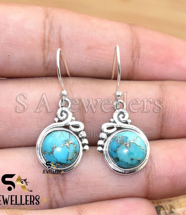 Blue Copper Turquoise Earring, 925 Sterling Silver Drop Dangle Earring