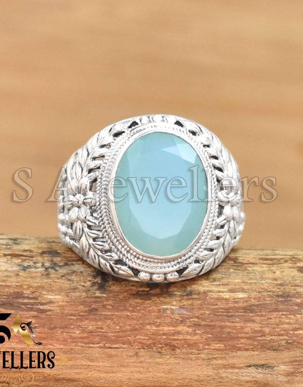 Aqua Chalcedony Faceted Ring, 925 Sterling Silver Ring, Silver Jewelry