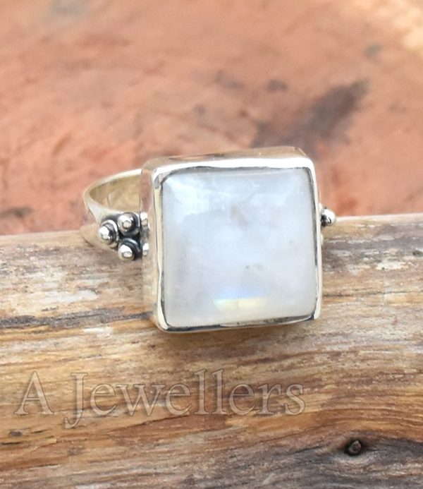 Rainbow Moonstone Ring, 925 Sterling Silver Ring, Silver Dots Ring