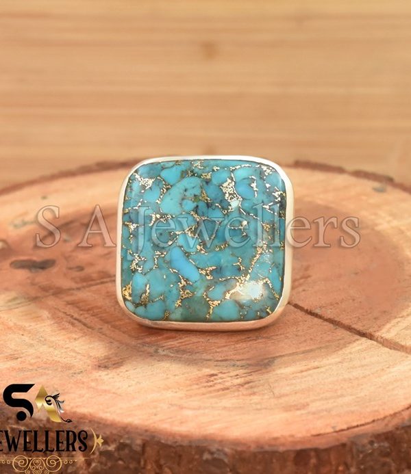 Blue Copper Turquoises Ring, 925 Sterling Silver Ring, Handmade Ring