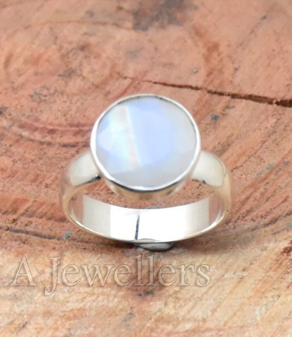 Rainbow Moonstone Ring, Faceted Silver Ring, 925 Sterling Silver Ring