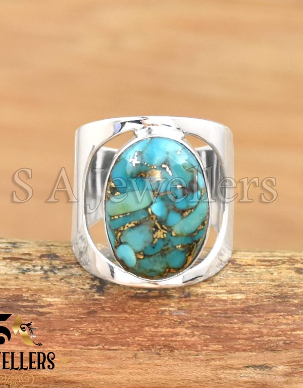 Blue Copper Turquoise Ring, 925 Sterling Silver Ring, Gift For Her