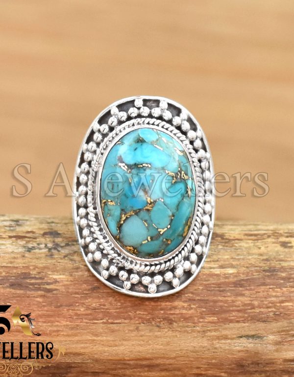 Blue Copper Turquoise Ring, 925 Sterling Silver Ring, Women's Ring