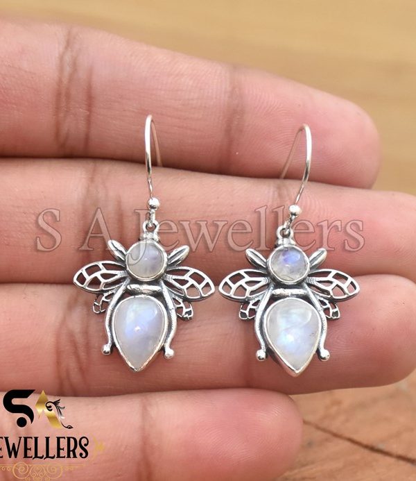 Rainbow Moonstone Earring, 925 Sterling Silver Earring, Handmade Jewelry