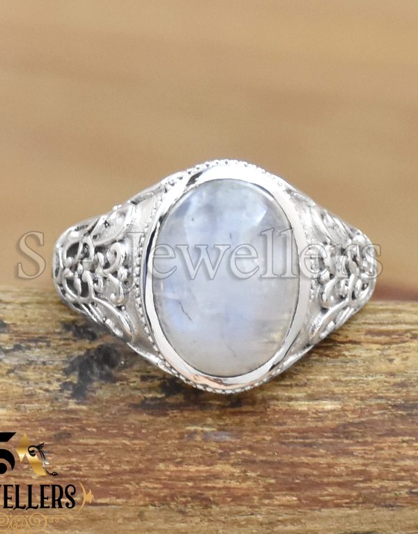 Natural Rainbow Moonstone Ring, 925 Sterling Silver Ring, Silver Jewelry