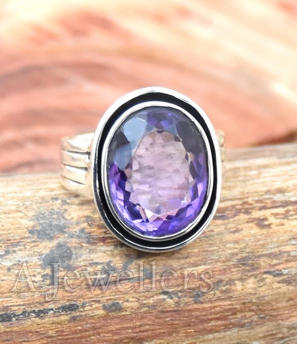 Natural Amethyst Ring, Faceted Gemstone Ring, 925 Sterling Silver Ring