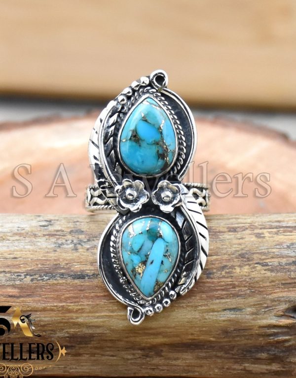 Blue Copper Turquoise Ring, 925 Sterling Silver, Handmade Ring Birthday Gift