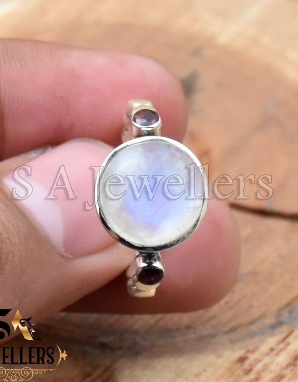 Natural Moonstone Ring, 925 Sterling Silver Ring, Garnet Minimalist Ring, Handmade Ring