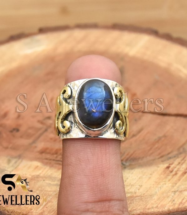 Labradorite Ring, 925 Sterling Silver Ring, Tow Tone Ring, Stylish Ring