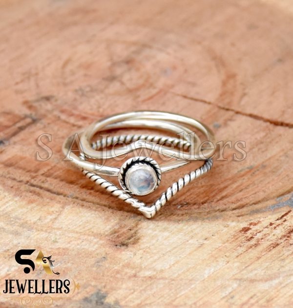 Moonstone Ring, 925 Sterling Silver Ring, Twisted Ring, Three Band Ring