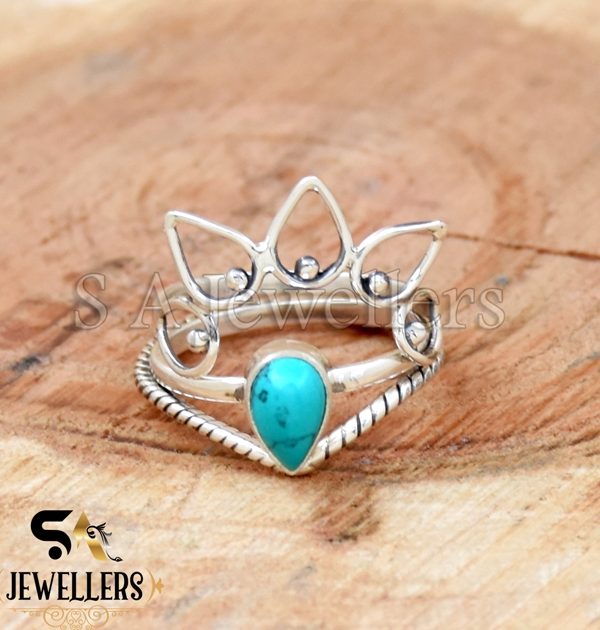 Turquoise Ring, 925 Sterling Silver Ring, Twisted Ring, Three Band Ring