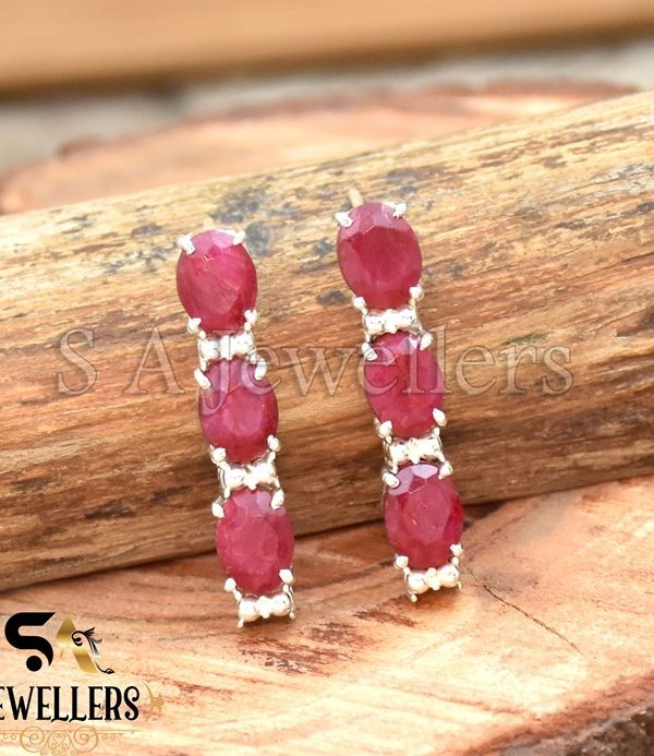 Indian Ruby Earring, 925 Sterling Silver Earring, Handmade Jewelry