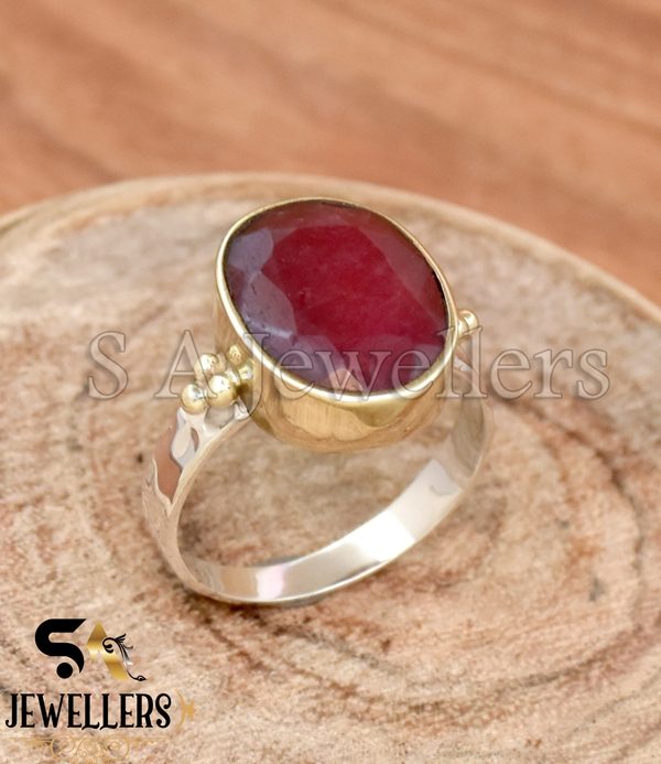 Indian Ruby Ring, 925 Sterling Silver Ring, Tow Tone Ring