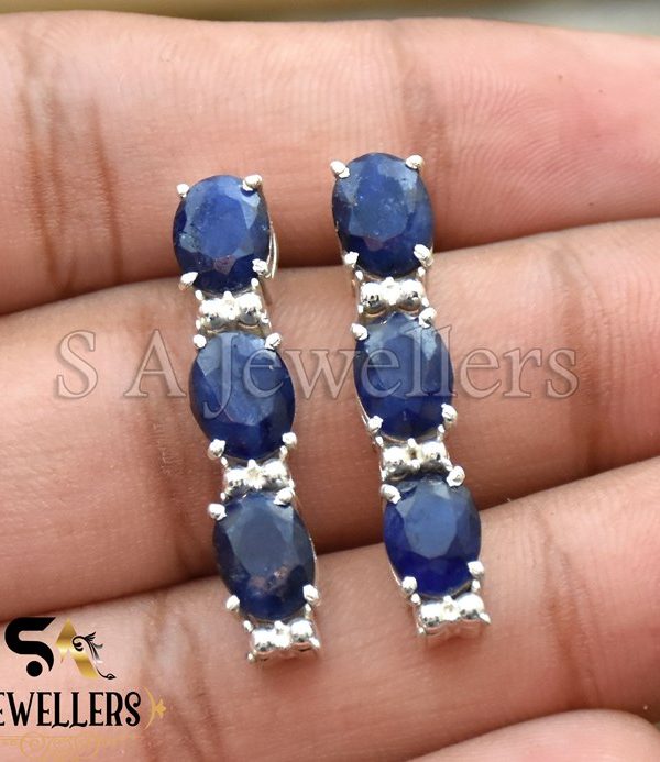 Blue Sapphire Earring, 925 Sterling Silver Earring, Handmade Jewelry