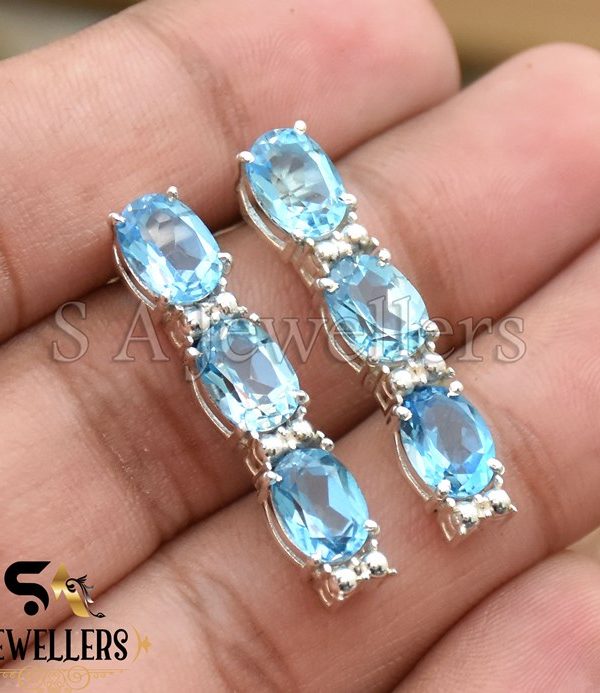 Blue Topaz Earring, 925 Sterling Silver Earring, Handmade Jewelry