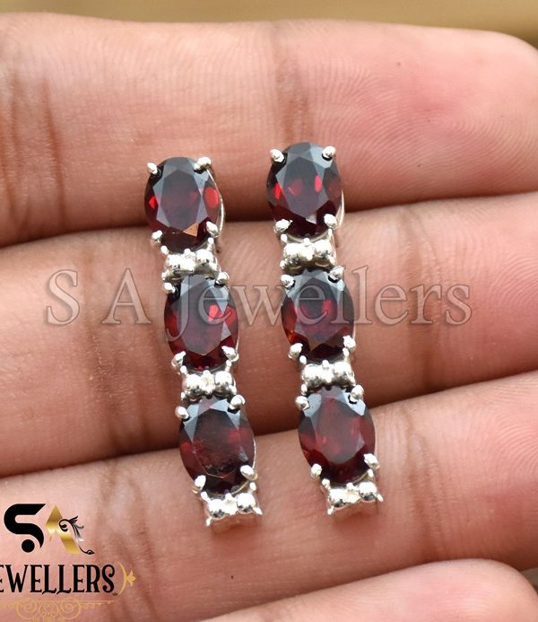 Red Garnet Earring, 925 Sterling Silver Earring, Handmade Jewelry