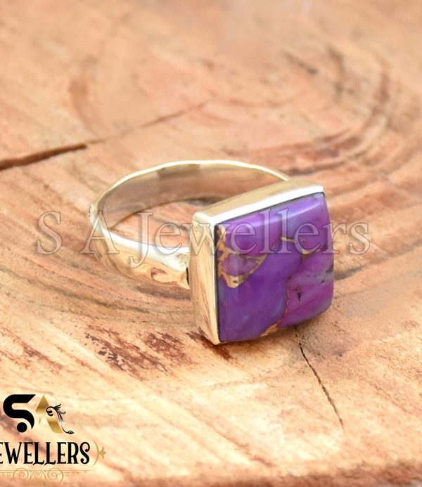 Purple Copper Turquoise Ring, 925 Sterling Silver Ring, Handmade Ring