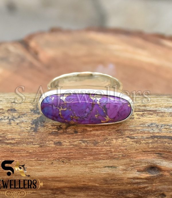Purple Copper Turquoise Ring, 925 Sterling Silver Ring, Handmade Ring