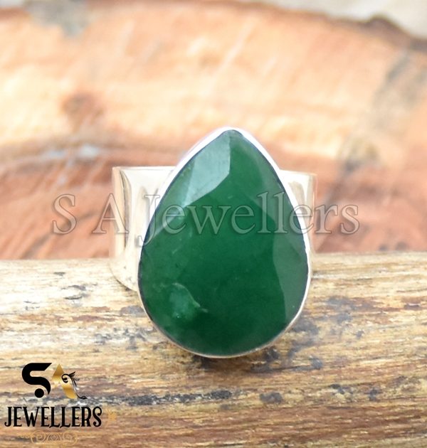 Indian Emerald Ring, 925 Sterling Silver Ring, Handmade Bezel Ring