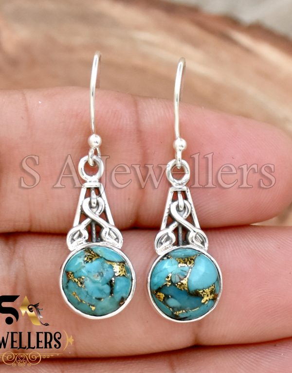 Blue Copper Turquoise Earring, 925 Sterling Silver Earring, Dangle Drop Earring