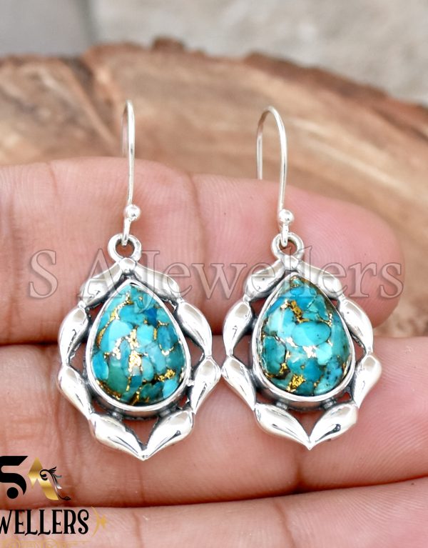 Blue Copper Turquoise Earring, 925 Sterling Silver Earring, Dangle Earring