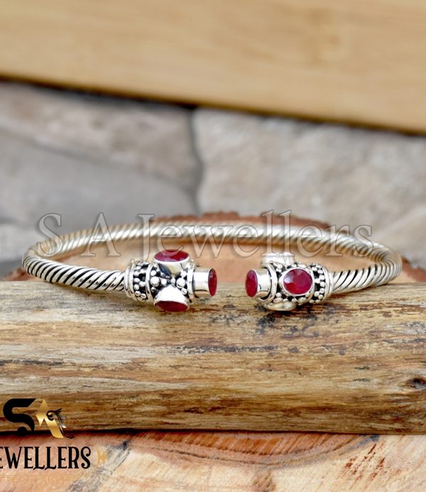 Indian Ruby Bracelet, 925 Sterling Silver, Handmade Bracelet, Bangle Cuff