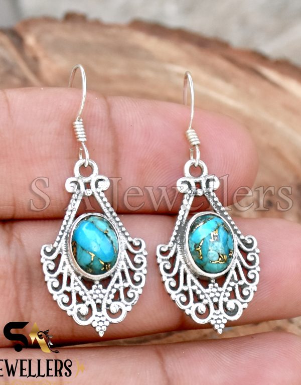 Blue Copper Turquoise Earring, 925 Sterling Silver Earring, Dangle Earring