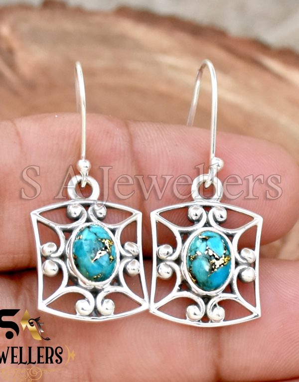 Blue Copper Turquoise Earring, 925 Sterling Silver Earring, Dangle Earring