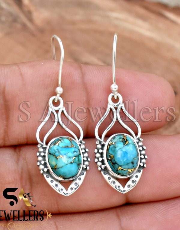 Blue Copper Turquoise Earring, 925 Sterling Silver Earring, Dangle Earring