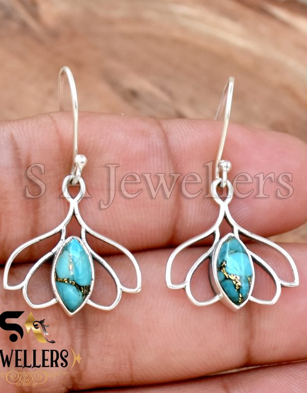 Blue Copper Turquoise Earring, 925 Sterling Silver Earring, Dangle Earring